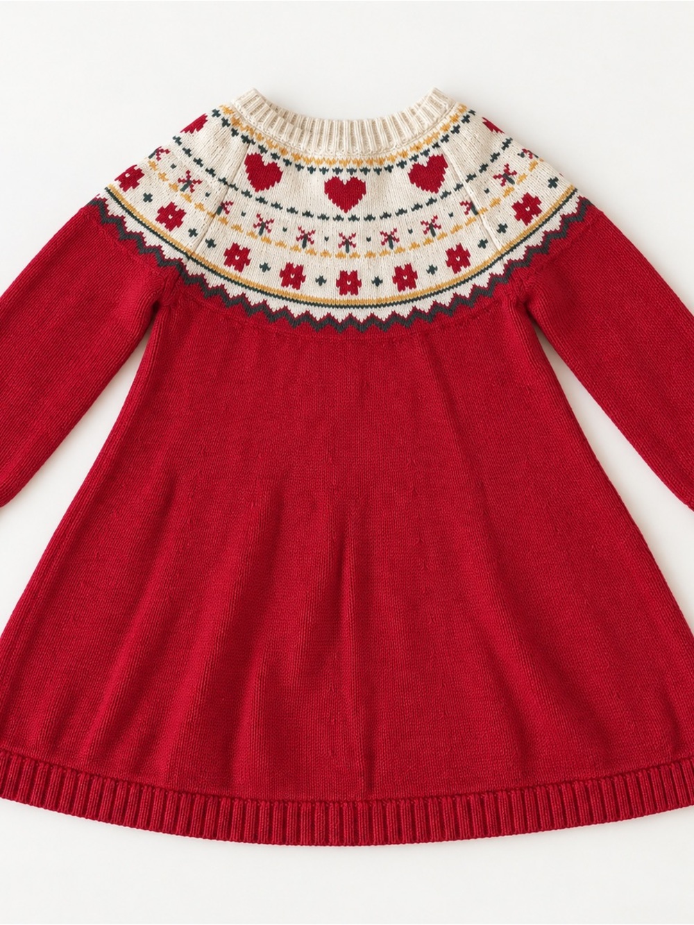 Hanna Andersson Red Knit Dress with Cream Fair Isle Yoke